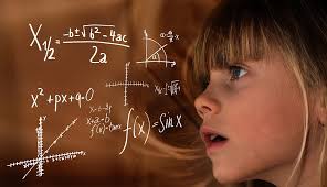 girl looking at math problems